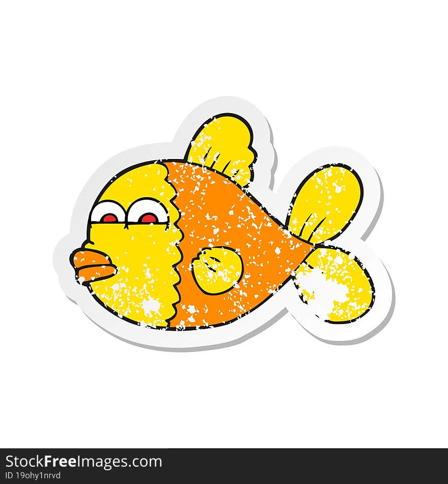 Retro Distressed Sticker Of A Cartoon Fish