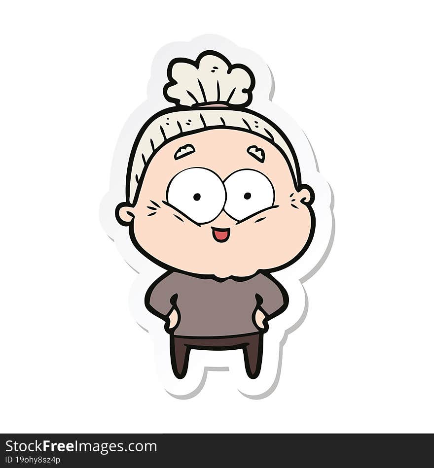 sticker of a cartoon happy old woman