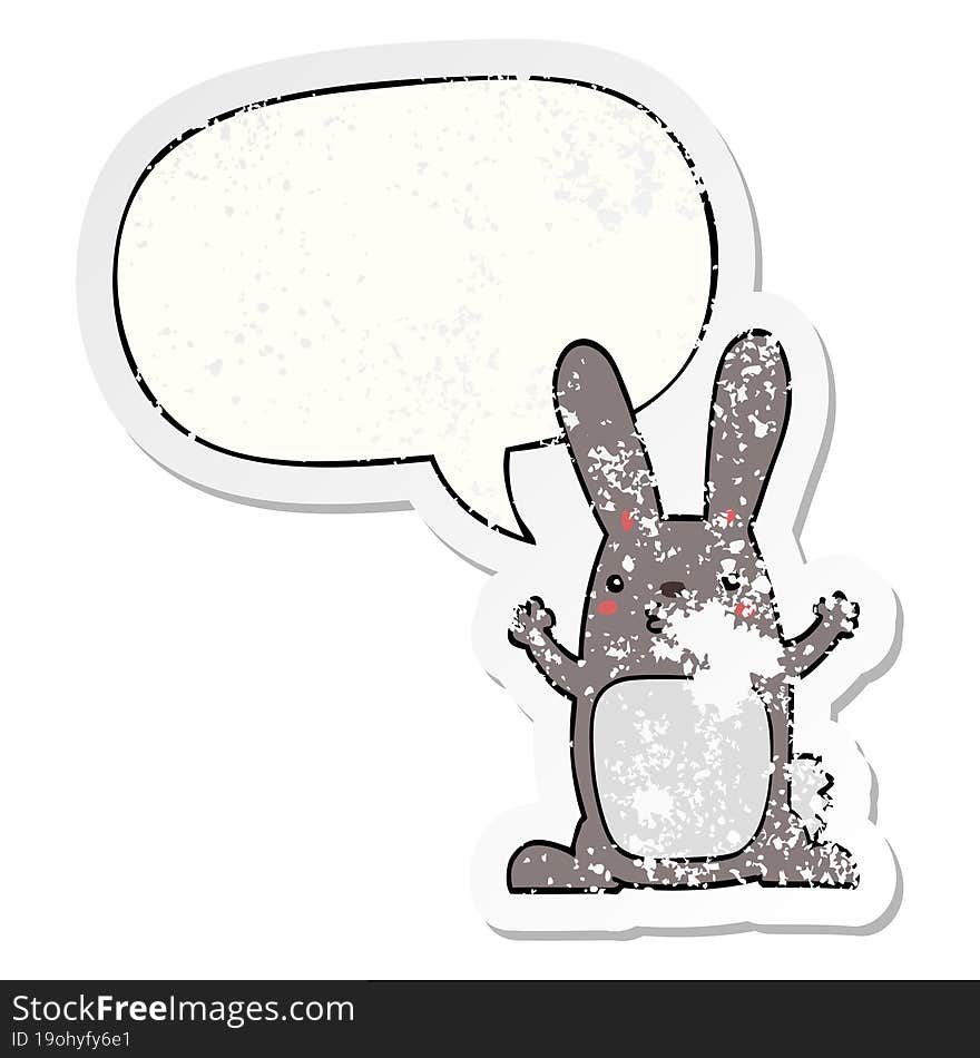 Cartoon Rabbit And Speech Bubble Distressed Sticker