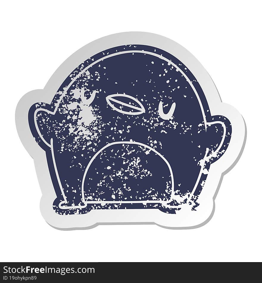 Distressed Old Sticker Kawaii Of A Cute Penguin