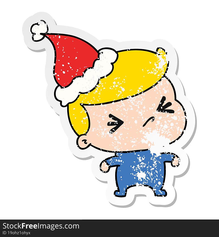 Christmas Distressed Sticker Cartoon Of Kawaii Boy