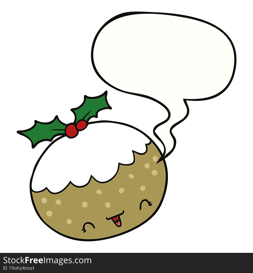 cute cartoon christmas pudding and speech bubble