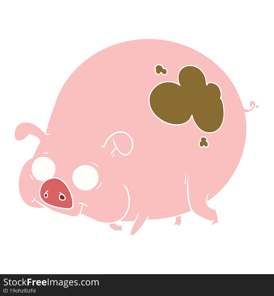 flat color style cartoon muddy pig