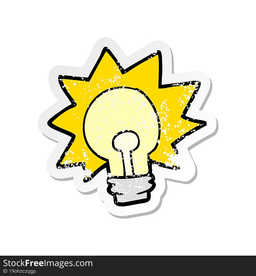 distressed sticker of a cartoon shining light bulb