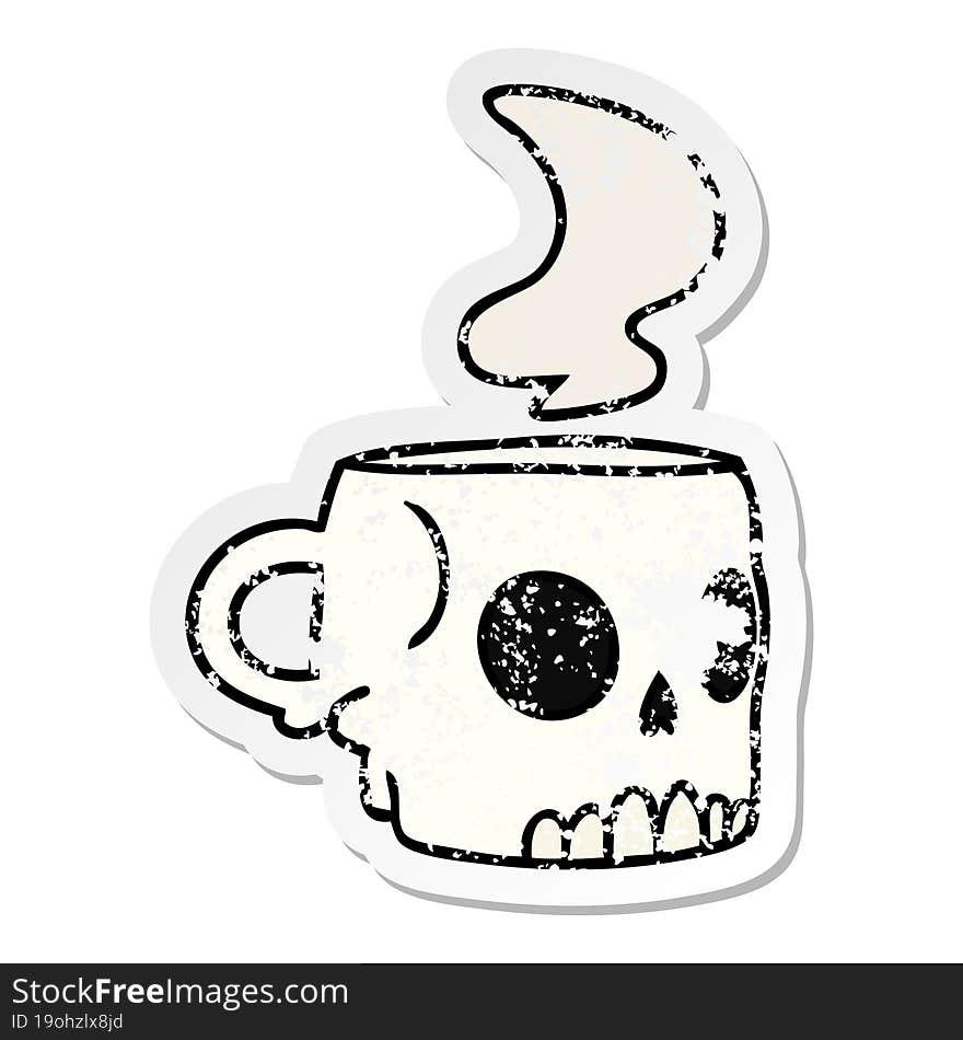 distressed sticker cartoon doodle of a skull mug