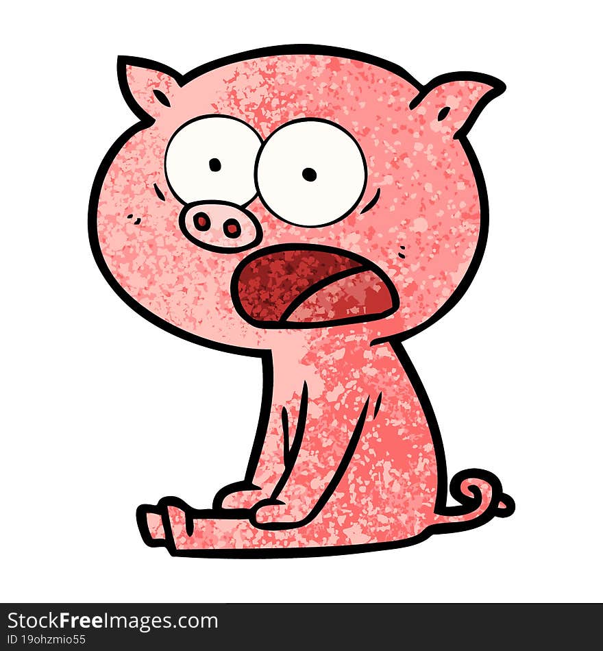 cartoon sitting pig shouting. cartoon sitting pig shouting