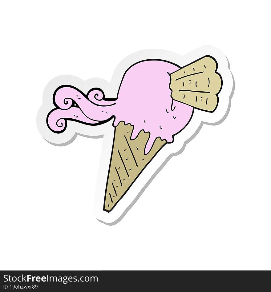 sticker of a cartoon ice cream cone