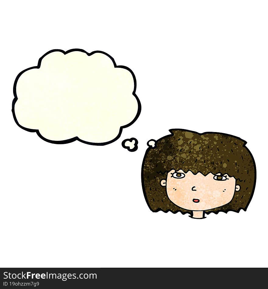 cartoon female face with thought bubble