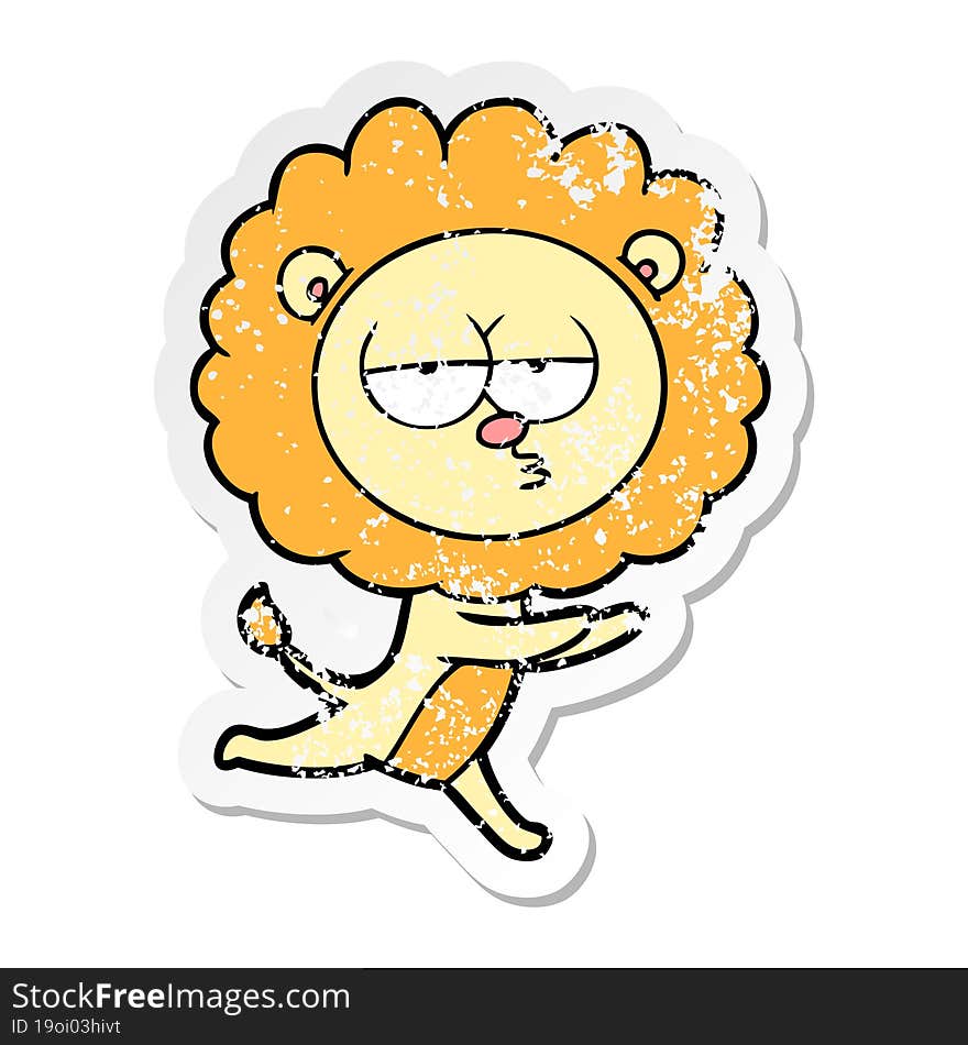 distressed sticker of a cartoon running lion