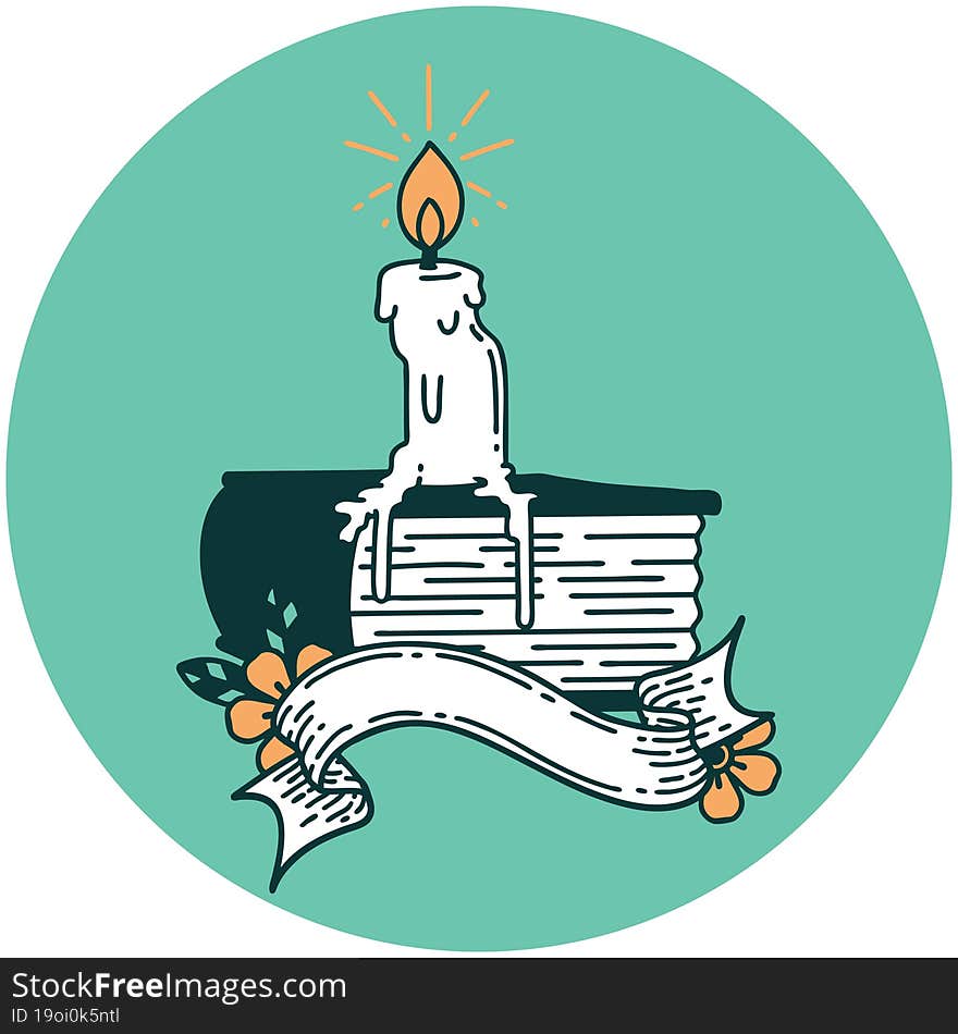 icon of tattoo style candle melting on book