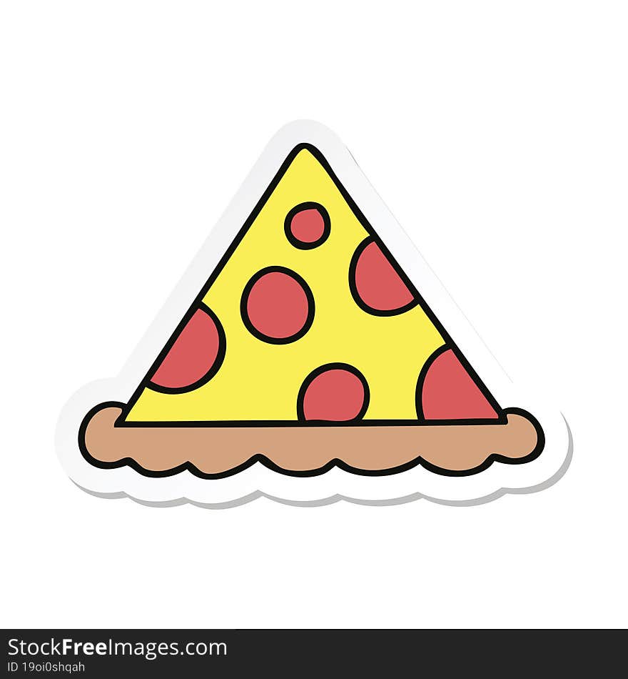 sticker of a quirky hand drawn cartoon slice of pizza