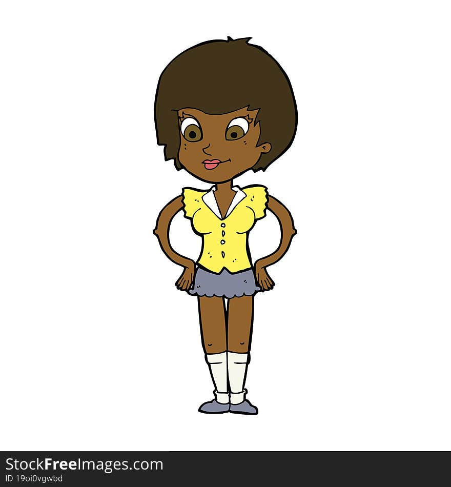 cartoon pretty woman with hands on hips