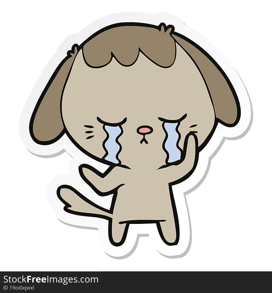 sticker of a cute puppy crying cartoon