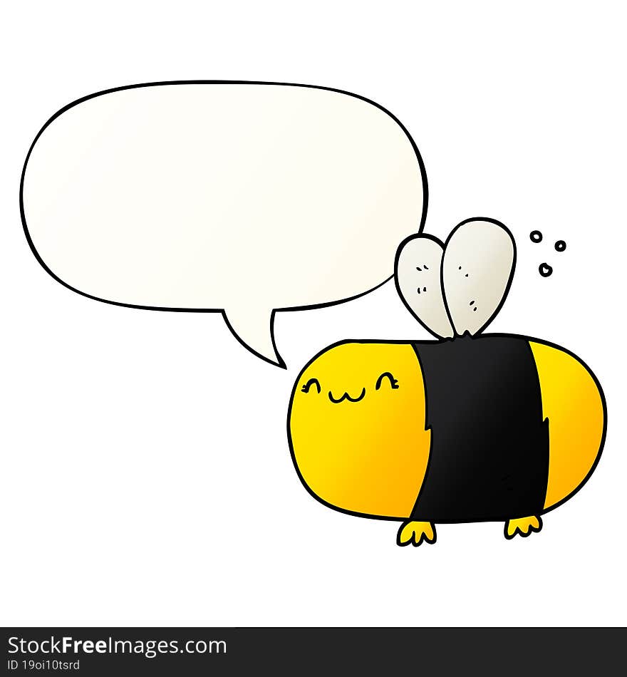 Cute Cartoon Bee And Speech Bubble In Smooth Gradient Style