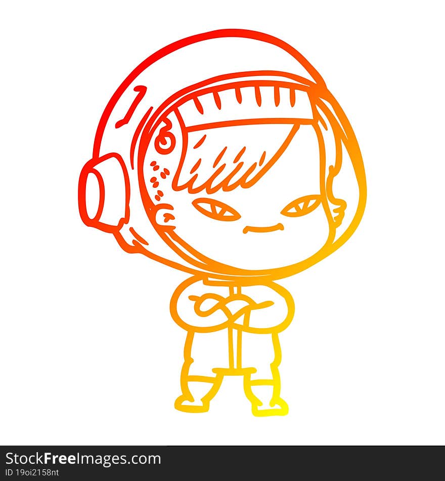 Warm Gradient Line Drawing Cartoon Astronaut Woman