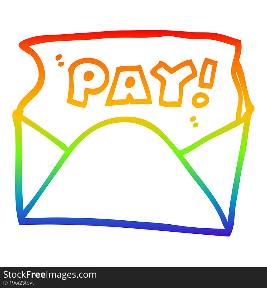 rainbow gradient line drawing of a cartoon pay packet