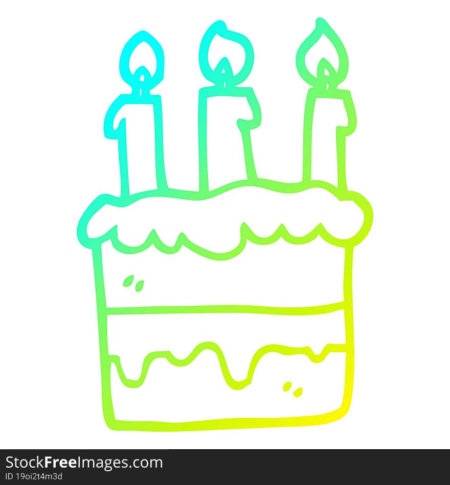 Cold Gradient Line Drawing Cartoon Birthday Cake