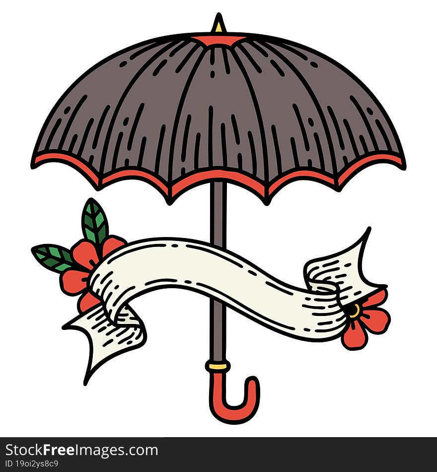 tattoo with banner of an umbrella