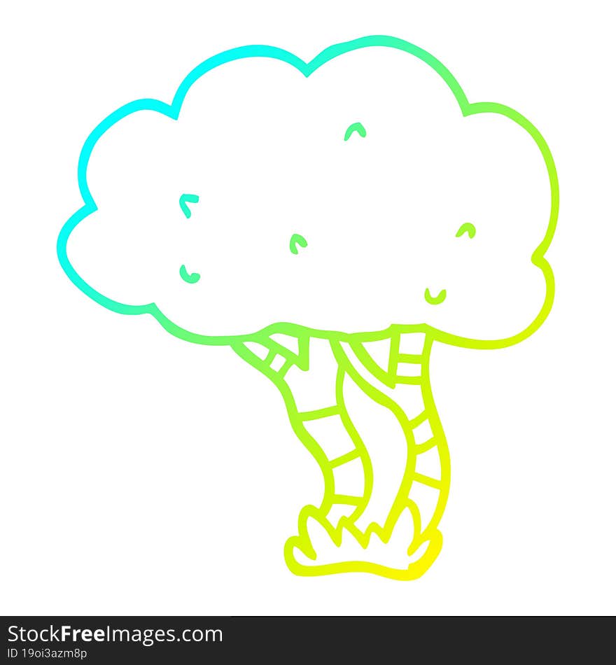 cold gradient line drawing cartoon tree