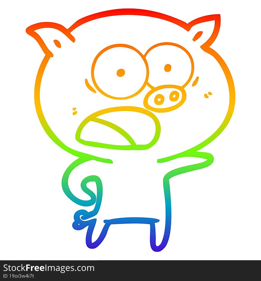 rainbow gradient line drawing of a cartoon pig shouting