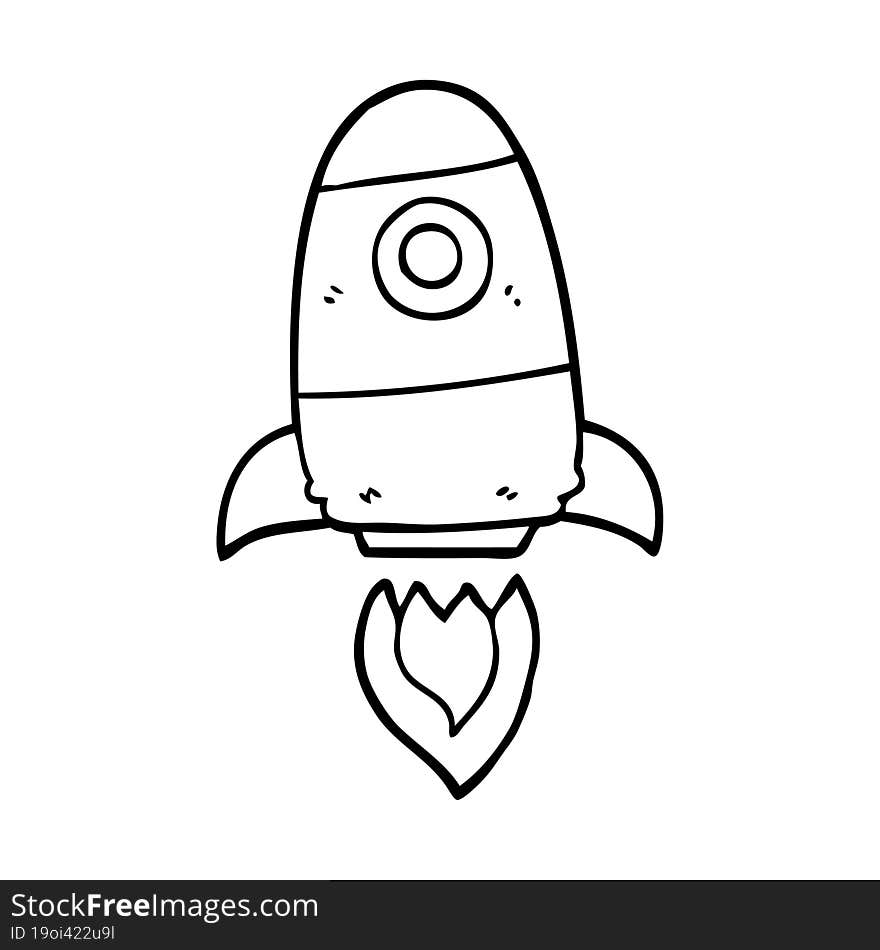 Line Drawing Cartoon Space Rocket