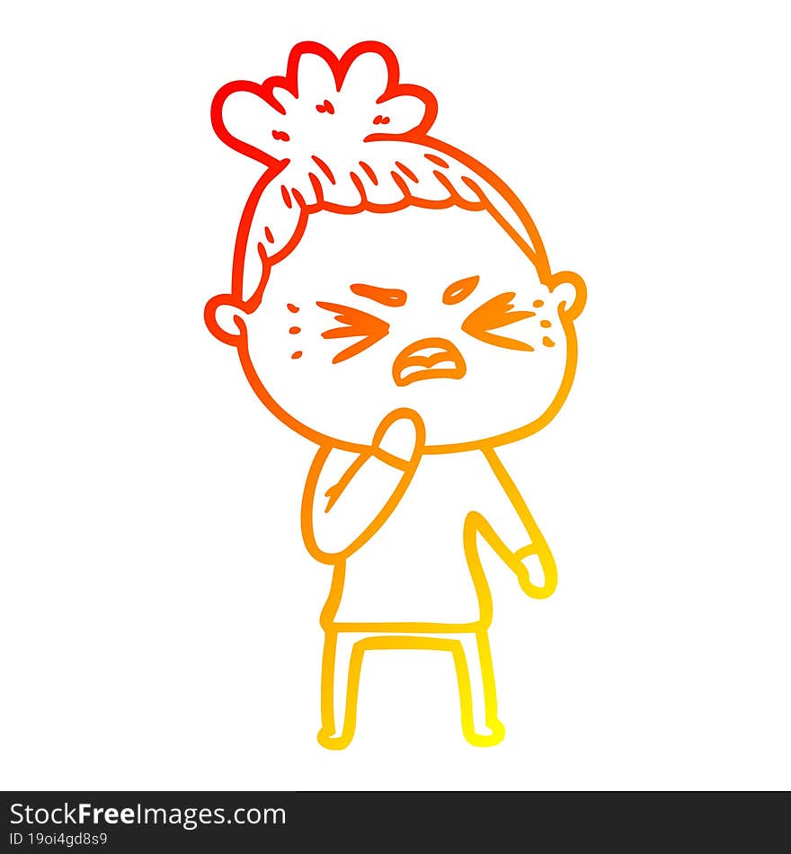 warm gradient line drawing of a cartoon angry woman