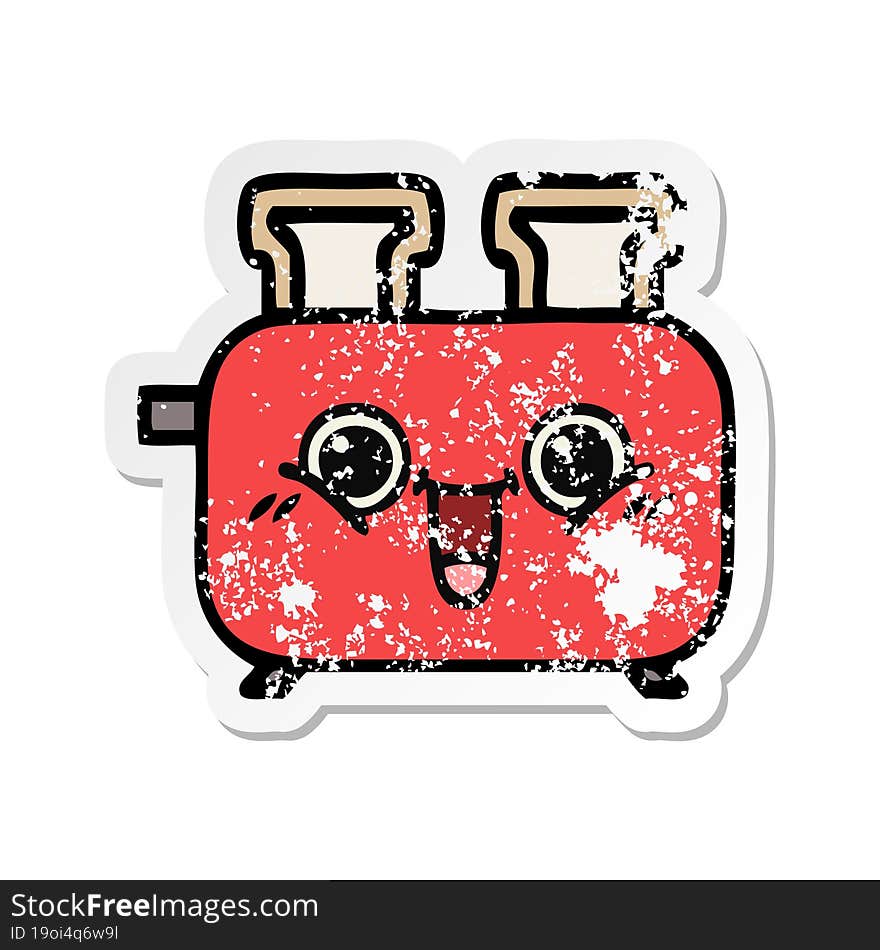 Distressed Sticker Of A Cute Cartoon Of A Toaster