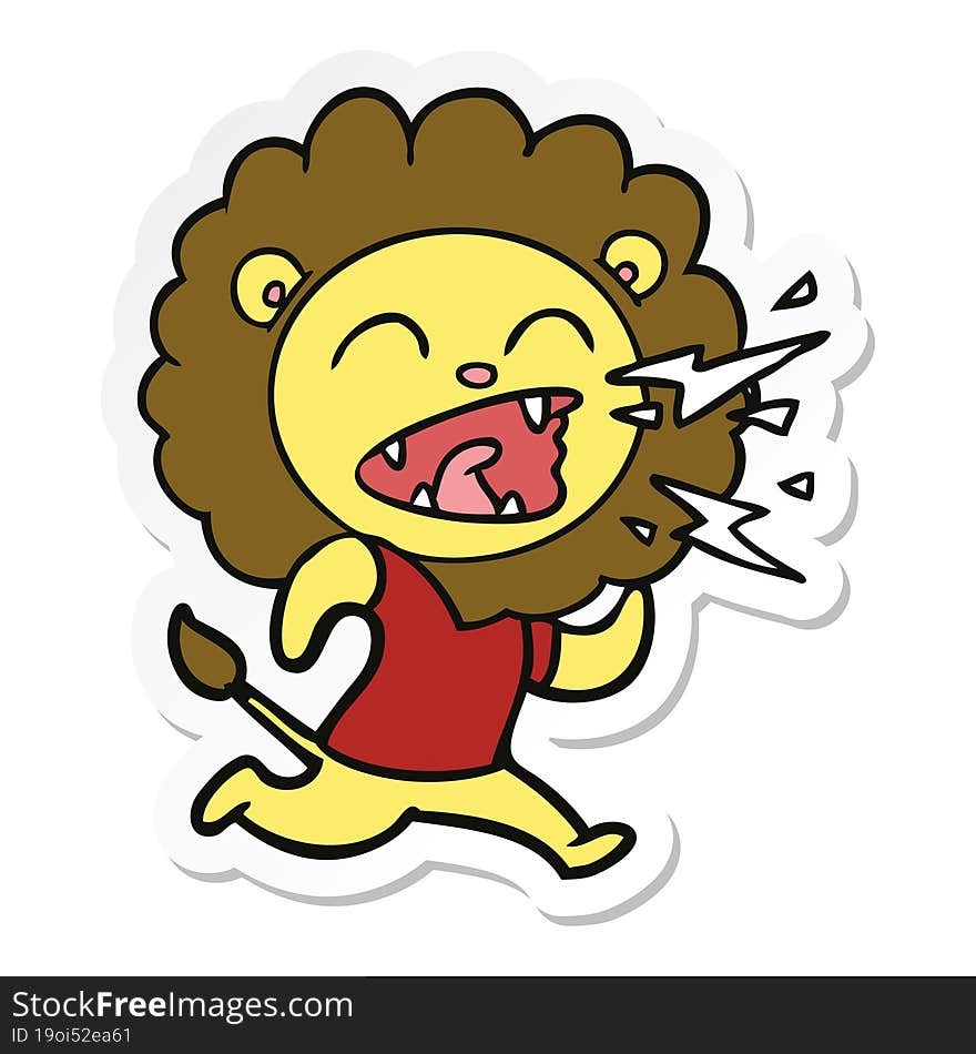 Sticker Of A Cartoon Roaring Lion