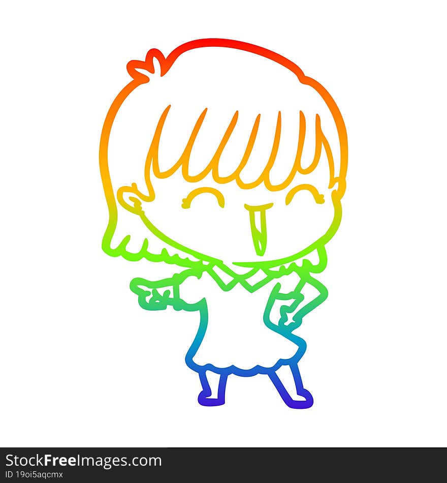 rainbow gradient line drawing of a cartoon woman