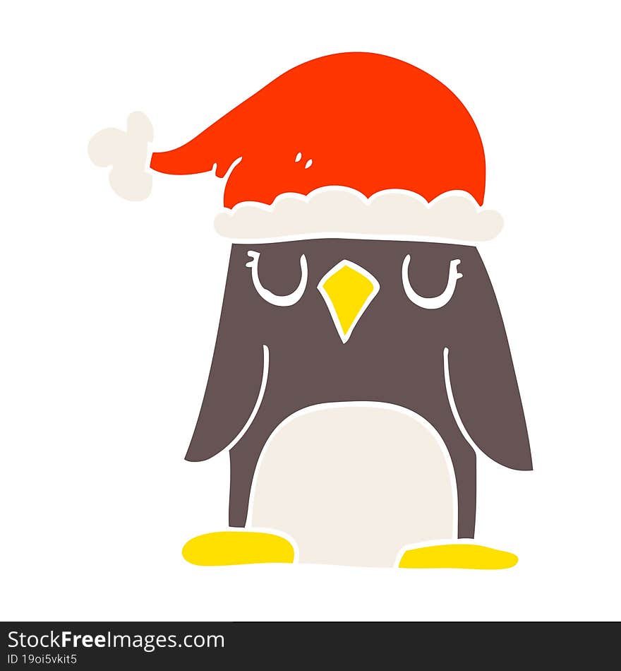 Cartoon Doodle Penguin Wearing Christmas Hat