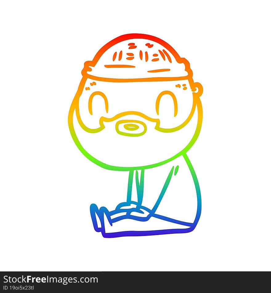 Rainbow Gradient Line Drawing Cartoon Bearded Man