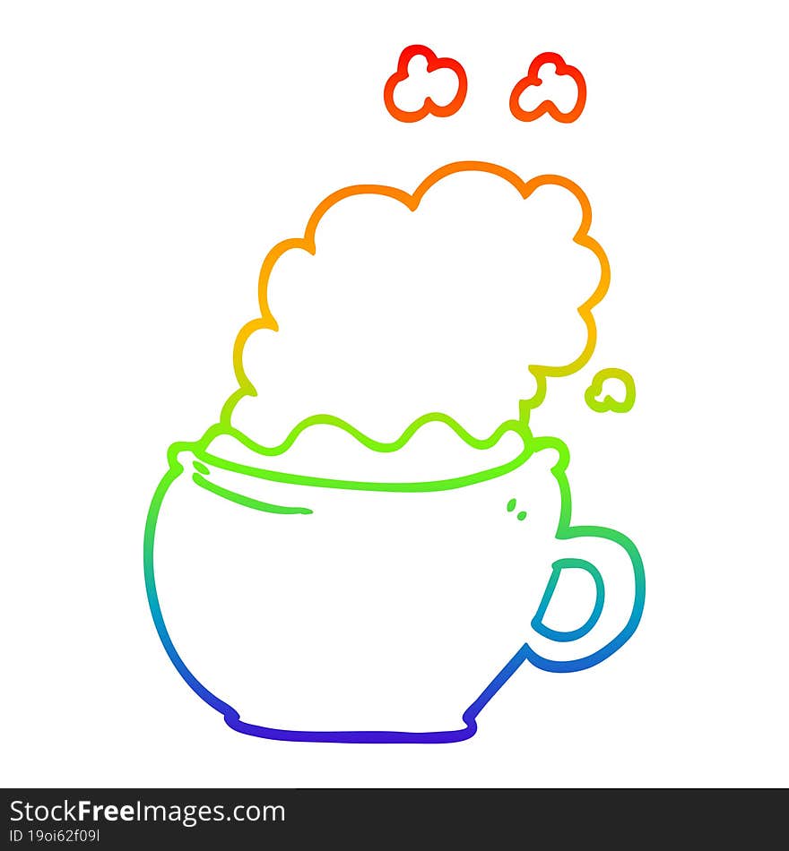 rainbow gradient line drawing cartoon hot cup of coffee