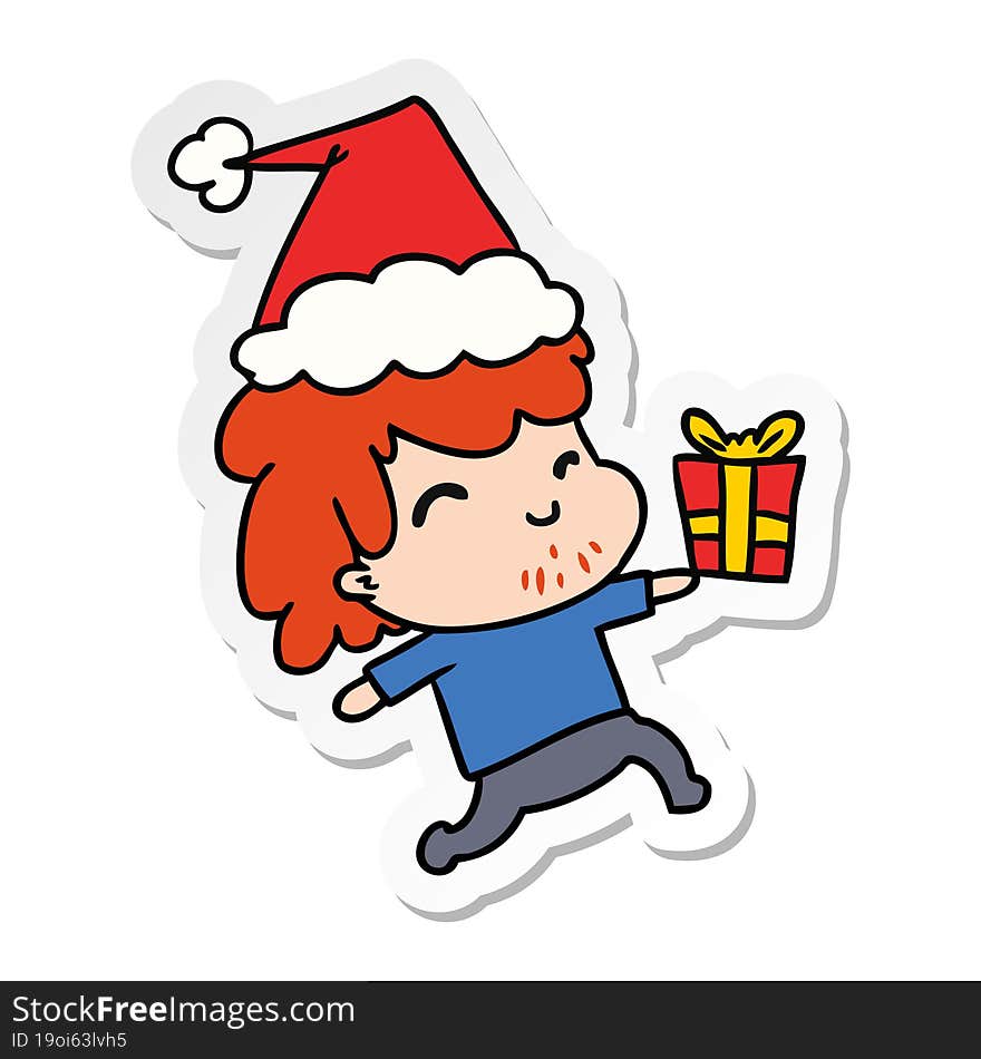 hand drawn christmas sticker cartoon of kawaii boy