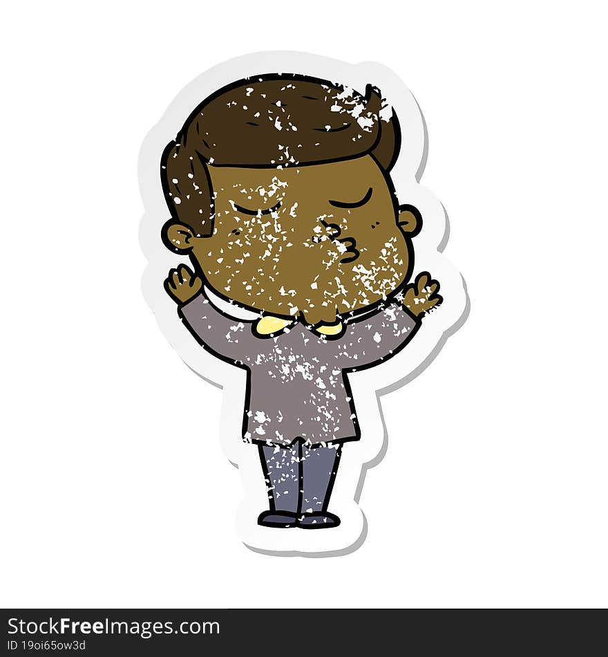 distressed sticker of a cartoon model guy pouting