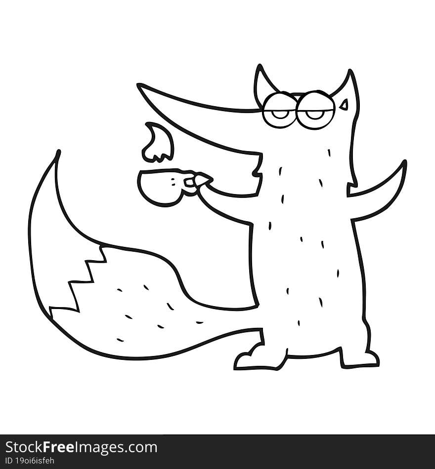 black and white cartoon wolf with coffee cup