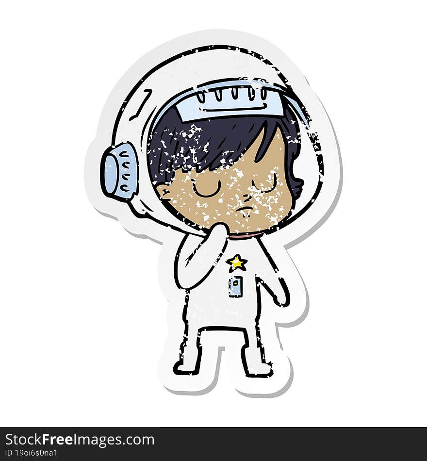 distressed sticker of a cartoon astronaut woman