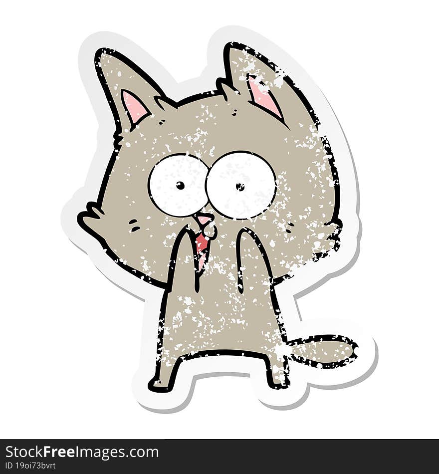 distressed sticker of a funny cartoon cat