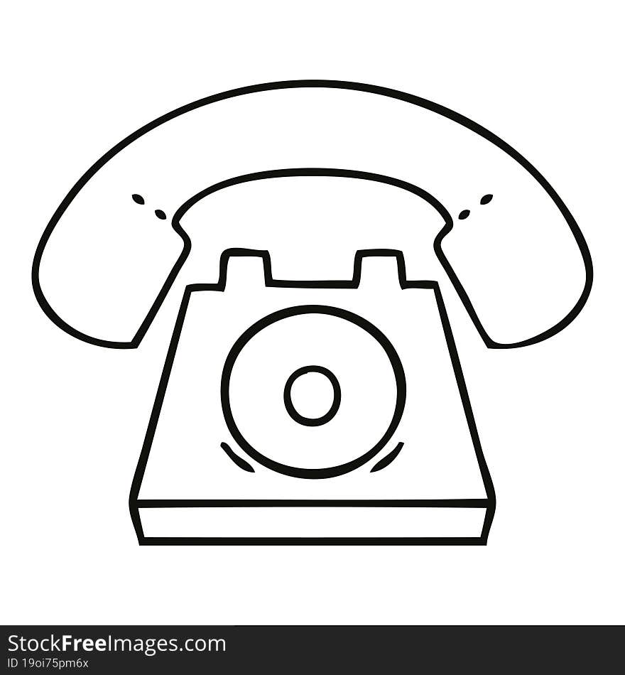 Line Drawing Cartoon Old Telephone