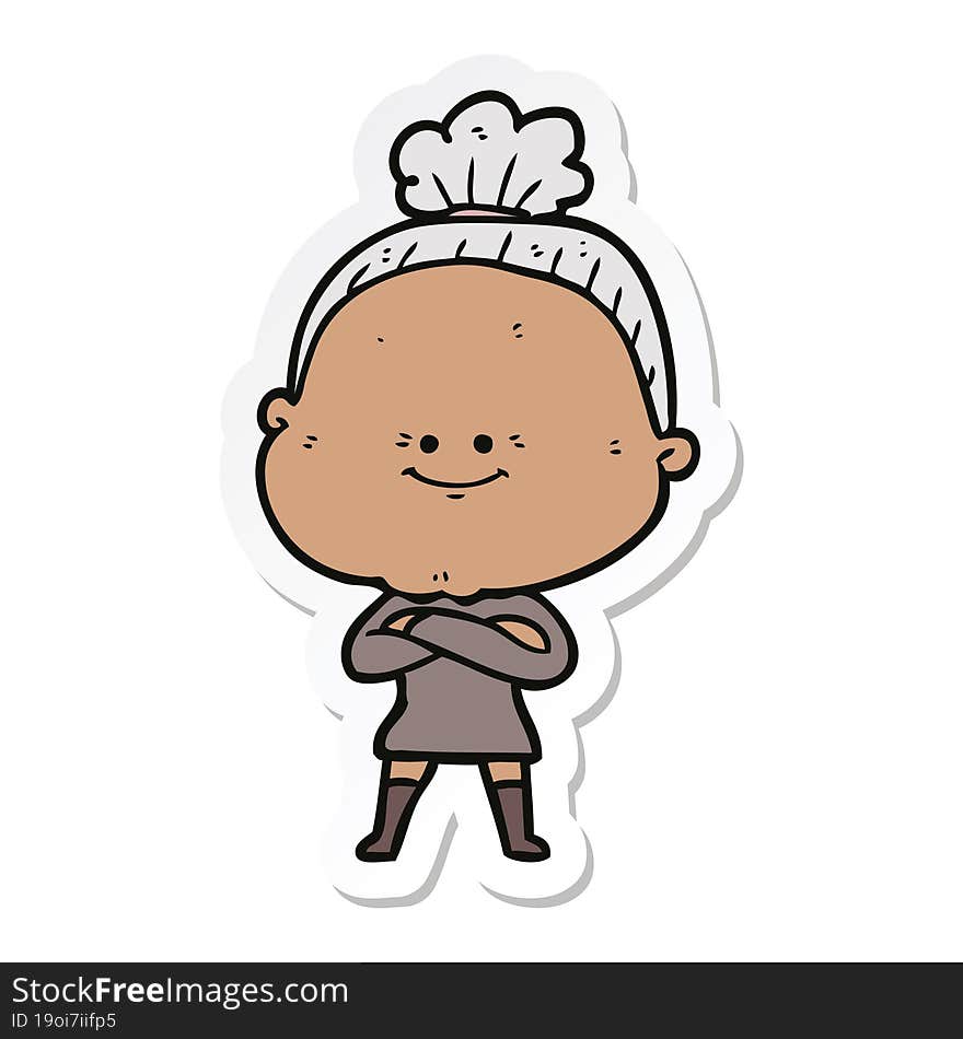 sticker of a cartoon happy old woman