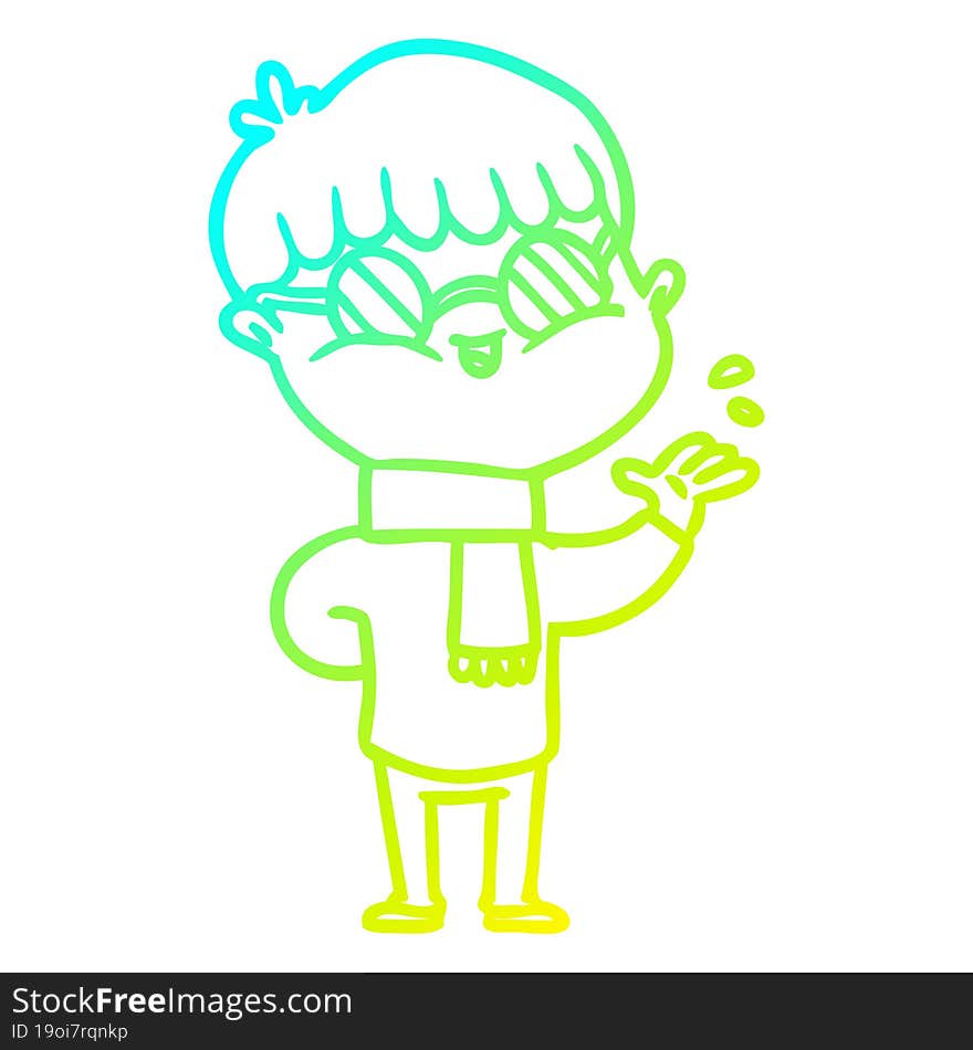 Cold Gradient Line Drawing Cartoon Boy Wearing Spectacles