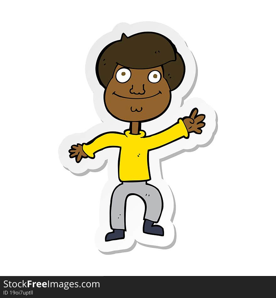 sticker of a cartoon happy man waving