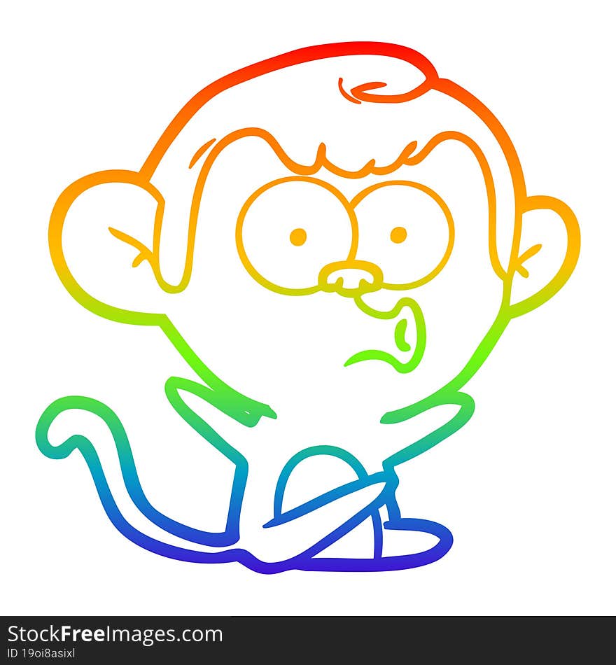 rainbow gradient line drawing cartoon hooting monkey