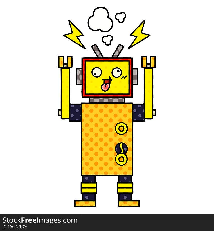 comic book style cartoon malfunctioning robot