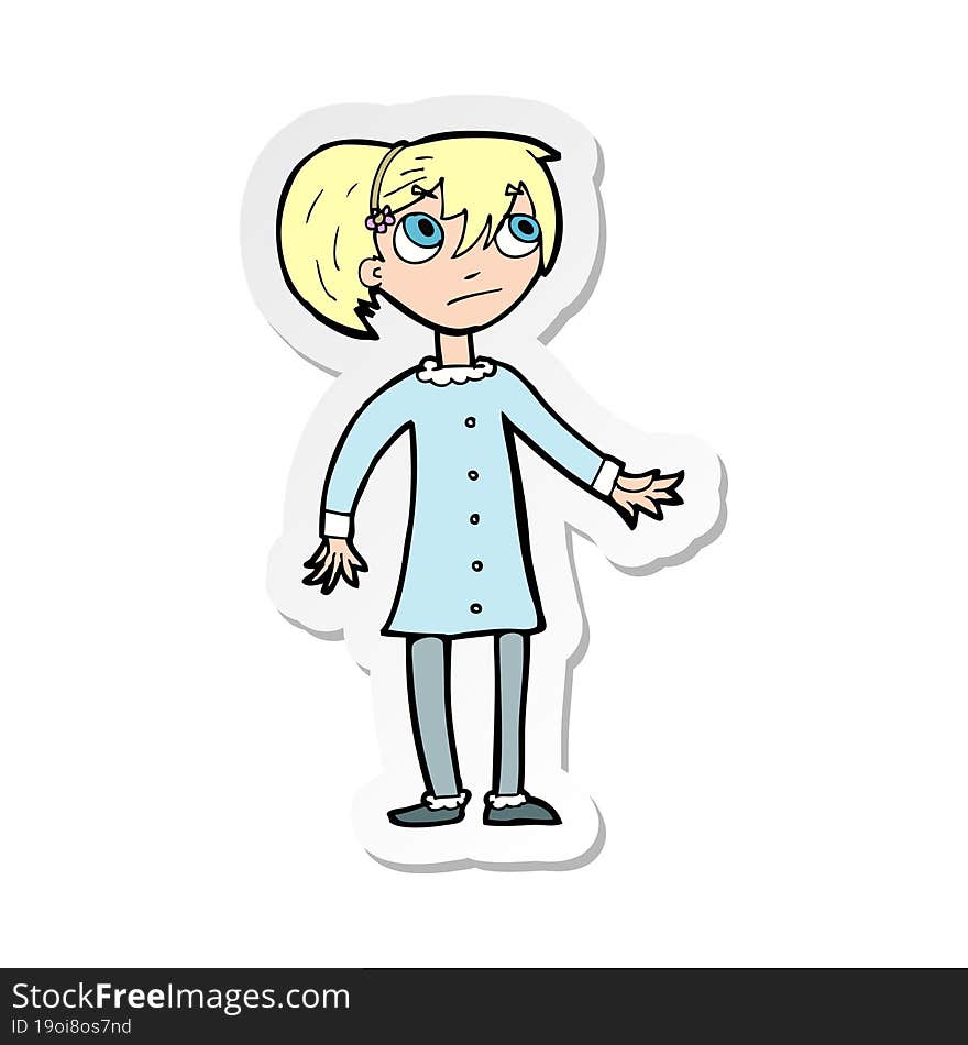 Sticker Of A Cartoon Worried Girl