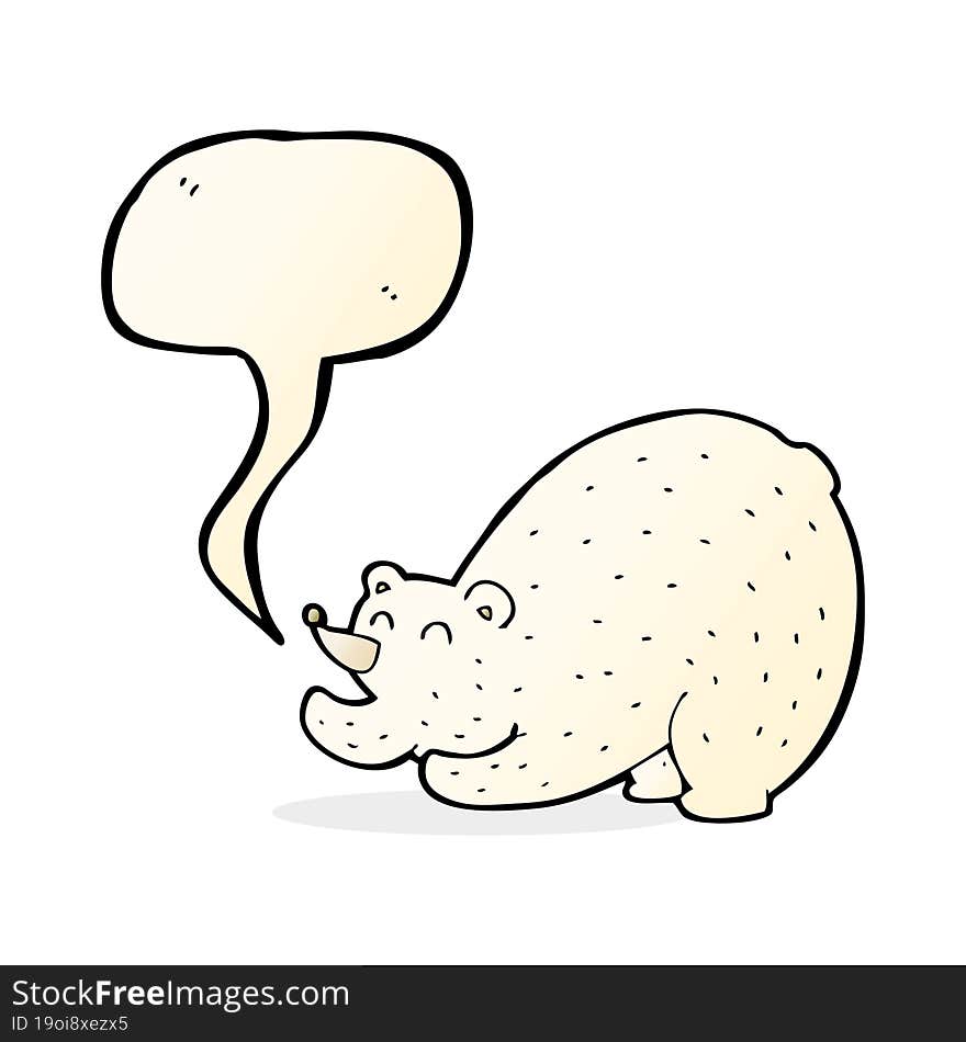 cartoon stretching polar bear with speech bubble