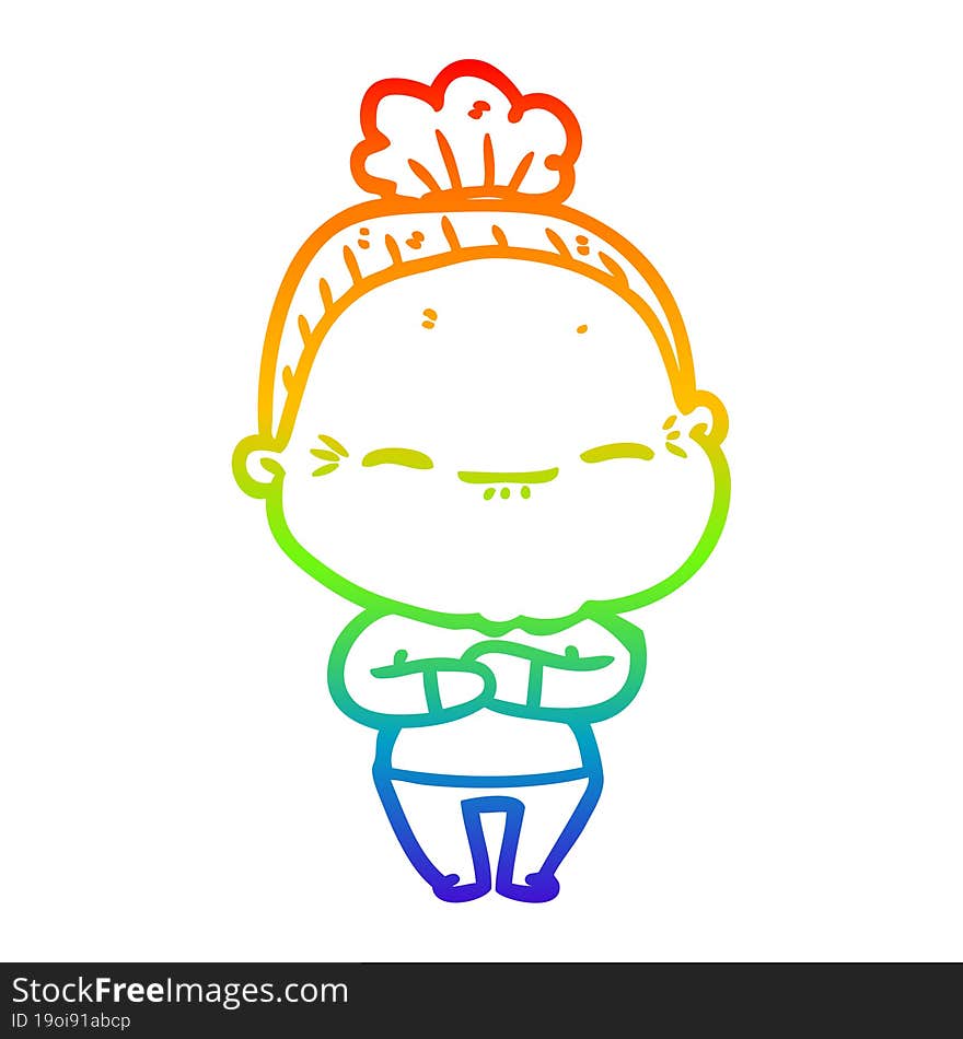 rainbow gradient line drawing cartoon peaceful old woman