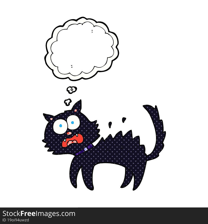 freehand drawn thought bubble cartoon scared black cat