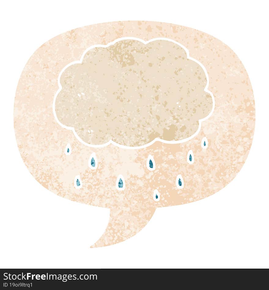 cartoon rain cloud and speech bubble in retro textured style