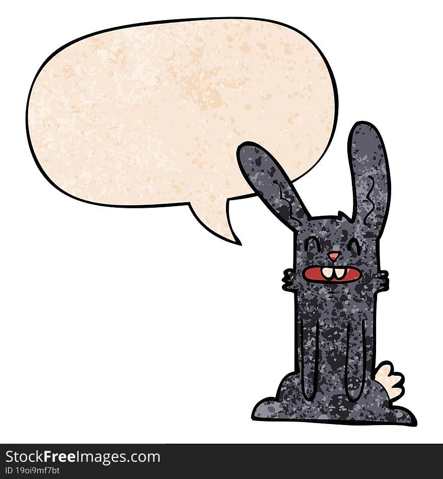 Cartoon Rabbit And Speech Bubble In Retro Texture Style