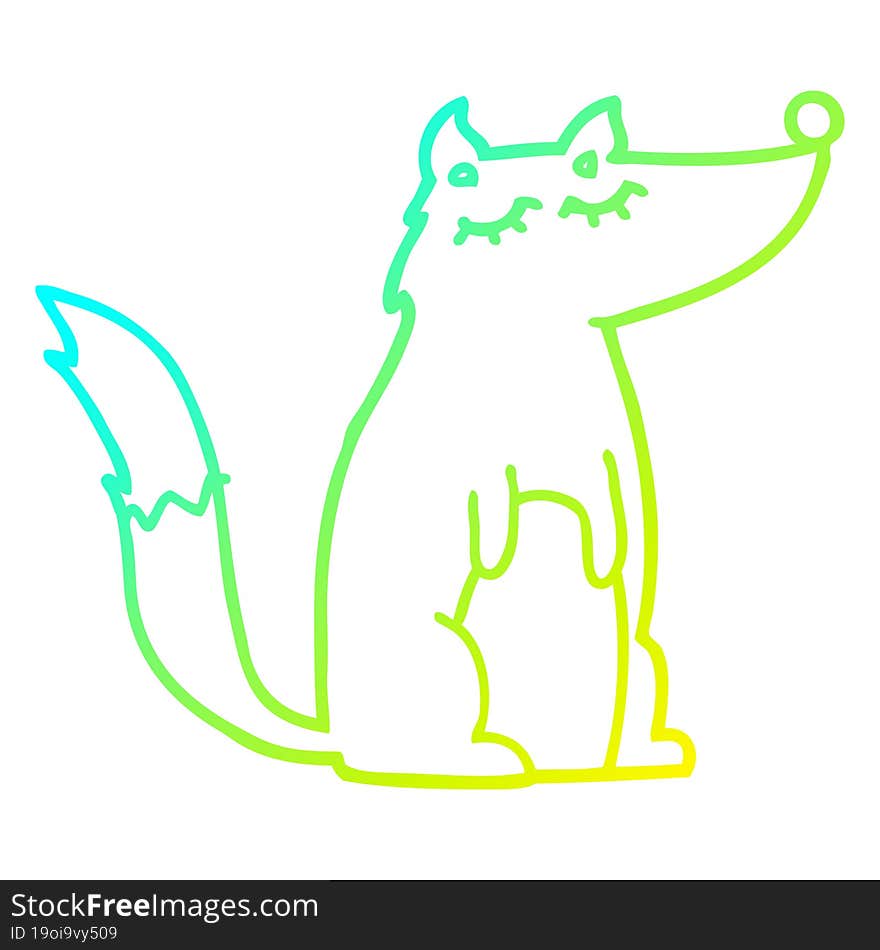 cold gradient line drawing of a cartoon wolf